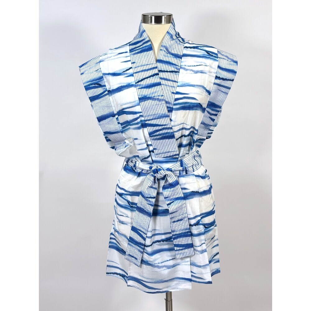 My Beachy Side Janis Belted Tunic Blue White Stripe Mini Kaftan Cover Up OS